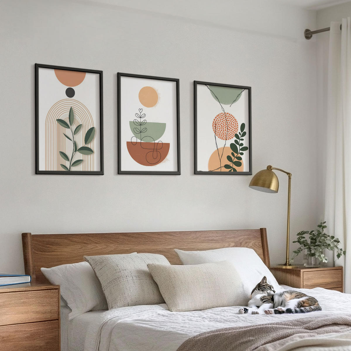WANDBILDER 3er-Set - 40x60 cm Schwarzer Rahmen - Abstrakte Pflanzenformen - Schwarz, Kunststoff (40/60cm) - ArtPrintCave