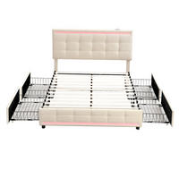 POLSTERBETT aus gepolstertem Bezug 140x200 cm Beige mit LED-Beleuchtung, 2 USB-Anschlüssen und 4 Schubladen - Beige, Textil (140/200cm) - Modfu