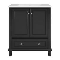 WASCHTISCHKOMBI 73x45x87 cm Schwarz aus Keramik & Spanplatte mit Waschbecken & Soft-Close Schublade - Schwarz, Holzwerkstoff (73/87/45cm) - Modfu