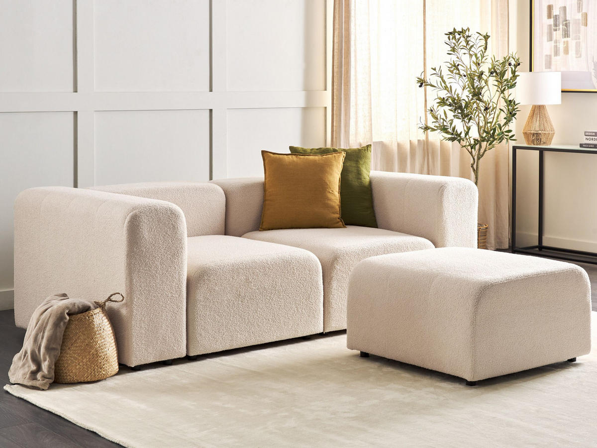 2-SITZER-SOFA Bouclé hellbeige mit Ottomane Falsterbo - Beige, Textil (204/70/105cm) - Beliani