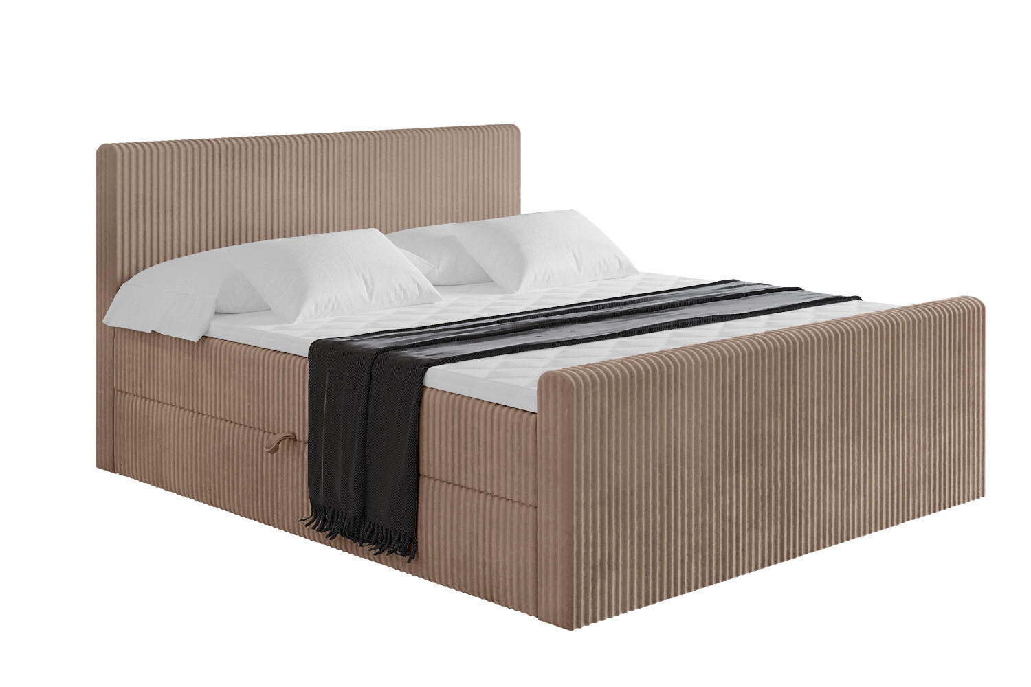 BOXBETT mit Matratze H4 und Lattenrost - TOLO-Z - 140x200 Cord - Beige - Sandfarben, Holzwerkstoff (140/200cm) - ALTDECOR