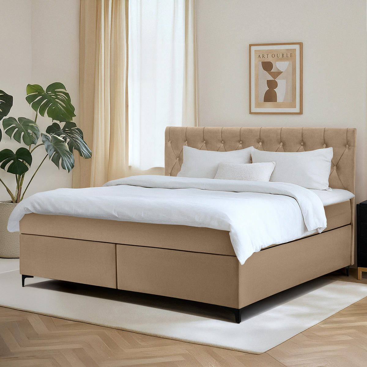 POLSTERBETT ARDEA, Dunkelbeige - Hellbraun/Schwarz, Holz/Holzwerkstoff (180/200cm) - KONSIMO®