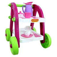 SPIELGESCHIRR Stars Chef 44655 pink Teekanne, Tassen, Untertassen, Besteck, 2 Ebenen, 4 Räder, Milchkanne - Pink, Kunststoff (43/44/38cm) - Polesie
