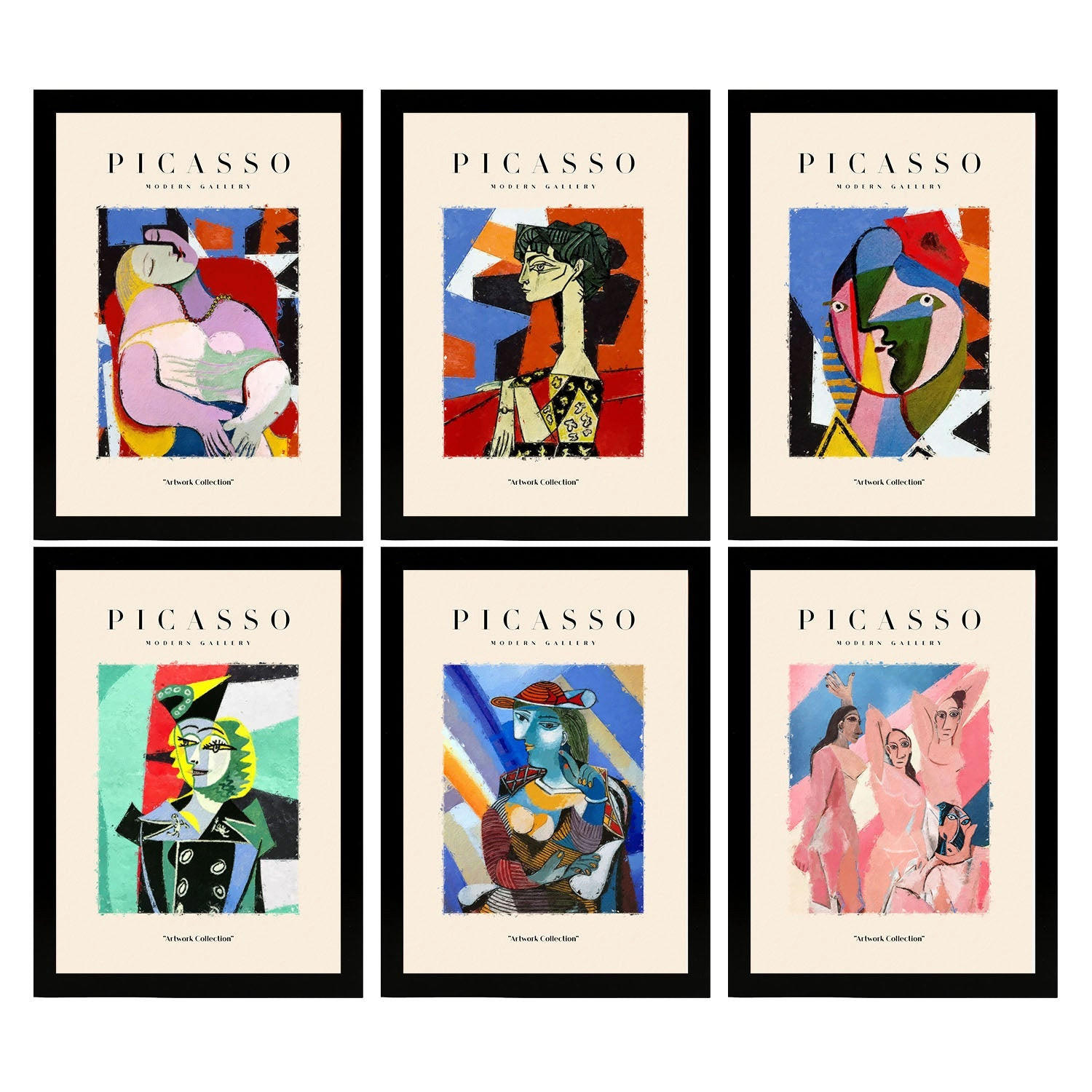 POSTER Set Mit 6 Illustrationen Von Pablo Picasso Körper A3 Schwarzer Rahmen - Schwarz, Papier (29/3cm) - Nacnic