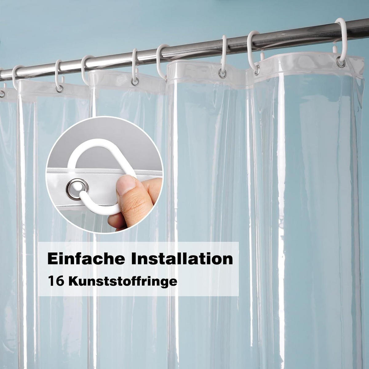DUSCHVORHANG Transparent 240 x 200 cm mit Magneten - Transparent, Kunststoff (240/200cm)