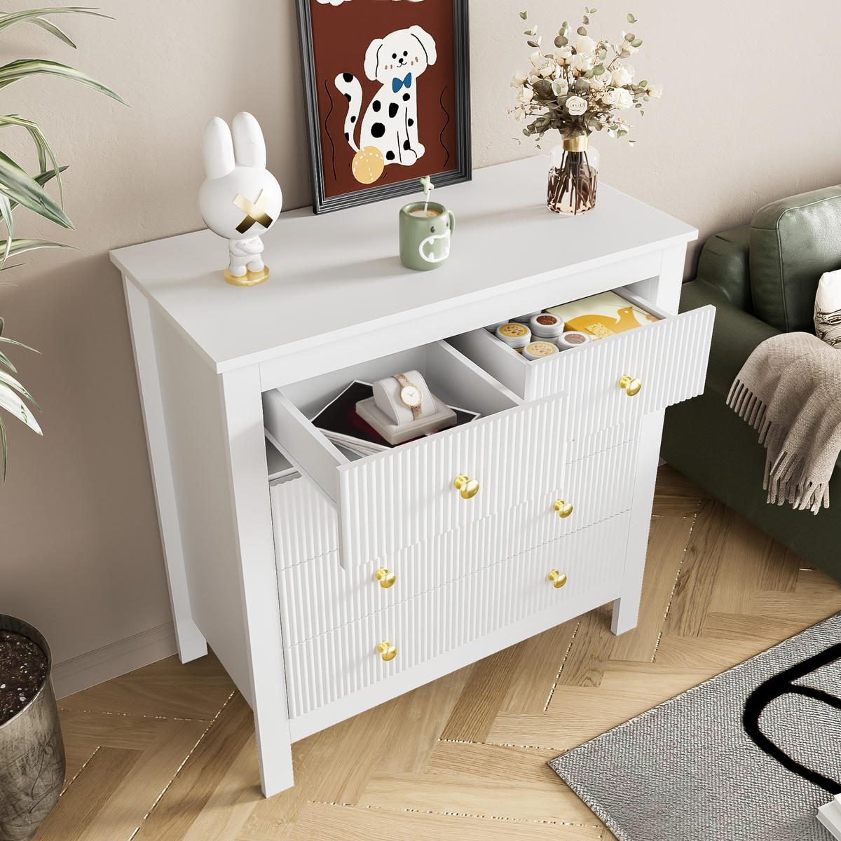 SIDEBOARD mit Spezialtüren und Goldgriffen Stauraum Sideboard - Weiß, Holzwerkstoff (79/80.05/39.5cm) - EVRYAE