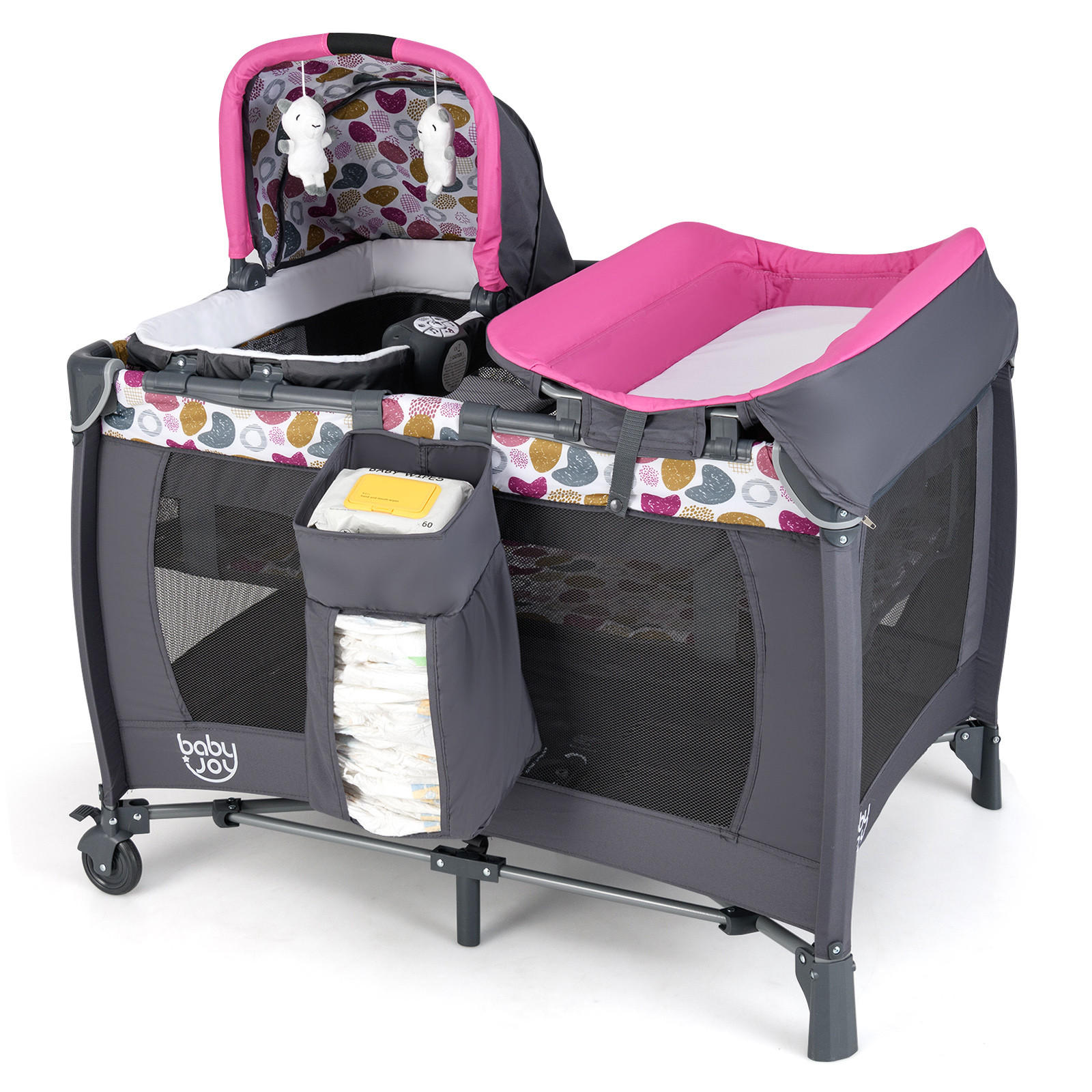 BABYBETT mit Matratze rosa - Pink, Textil - COSTWAY
