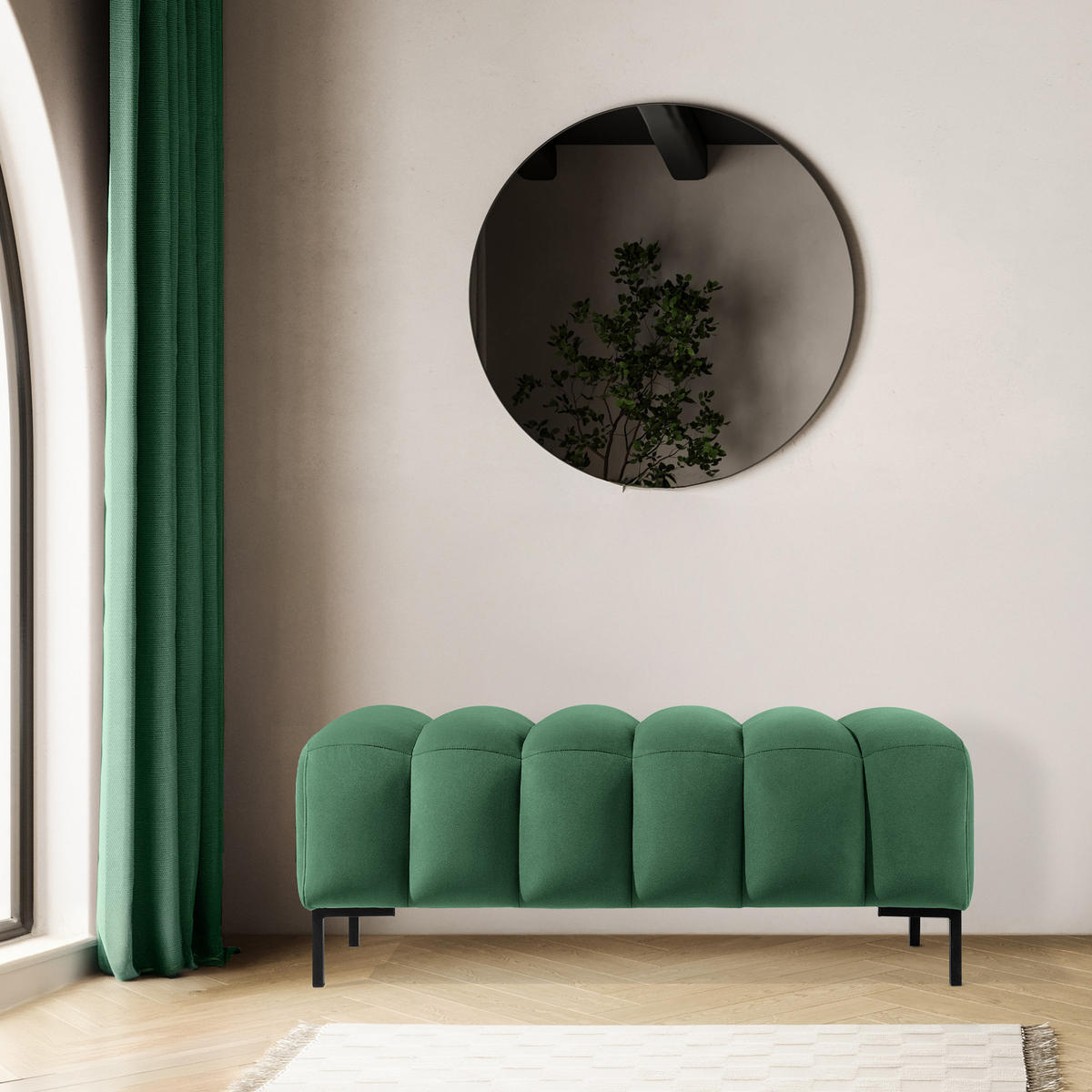 SITZHOCKER Polsterhocker PECCO, Veloursstoff - Dunkelgrau/Schwarz, Holz/Textil (120/50/50cm) - KONSIMO®