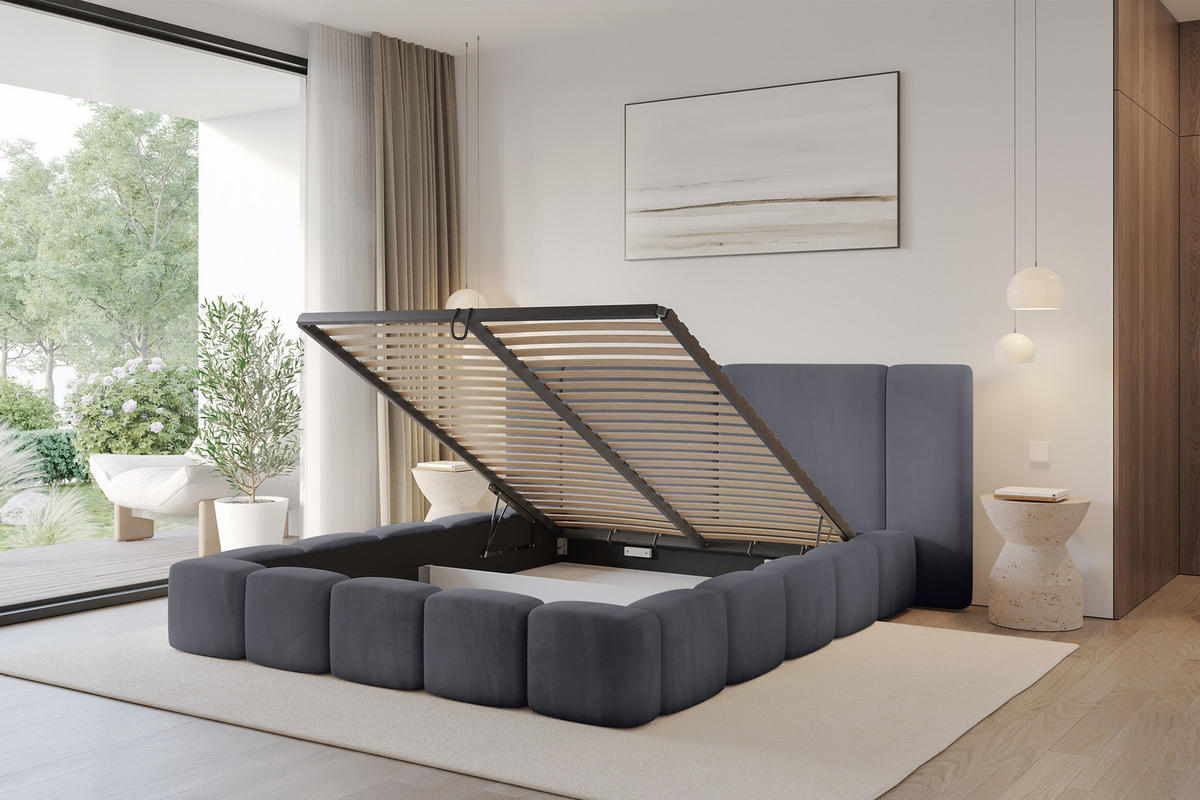 POLSTERBETT mit Bettkasten und Lattenrost, Bett mit Matratze H3/H4 - NILO 140x200 Dunkelgrau - Dunkelgrau, Holzwerkstoff/Textil (140/200cm) - ALTDECOR