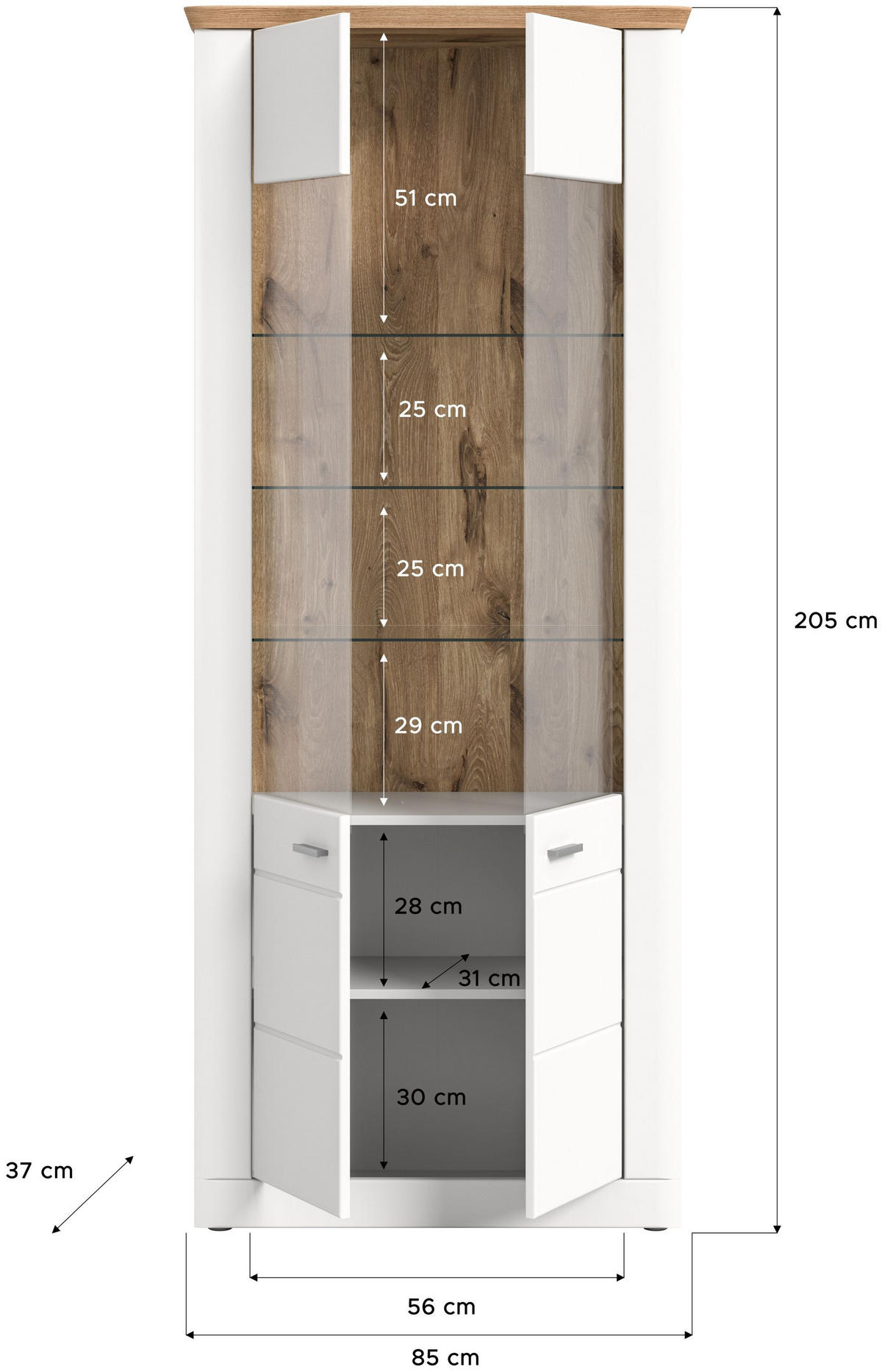 VITRINE Aarhus weiß Nox Oak Nachbildung - Weiß, Holzwerkstoff (85/205/37cm) - Xonox