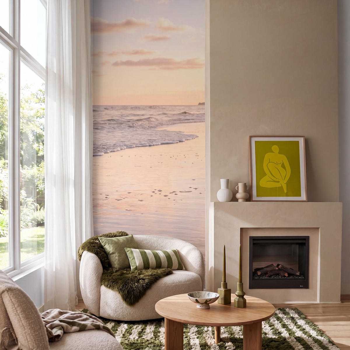 TAPETE - Strand - Brandung - Wolken - 100x260 cm - Hellrosa, Papier (100/260cm) - OnlyWow