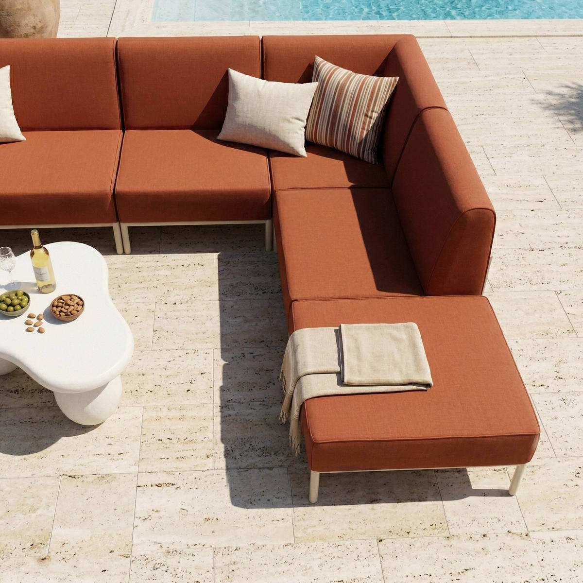 GARTENSOFA mit 6 Sitzplätzen, Terrakotta - Rot, Textil (180/78/360cm) - Oviala