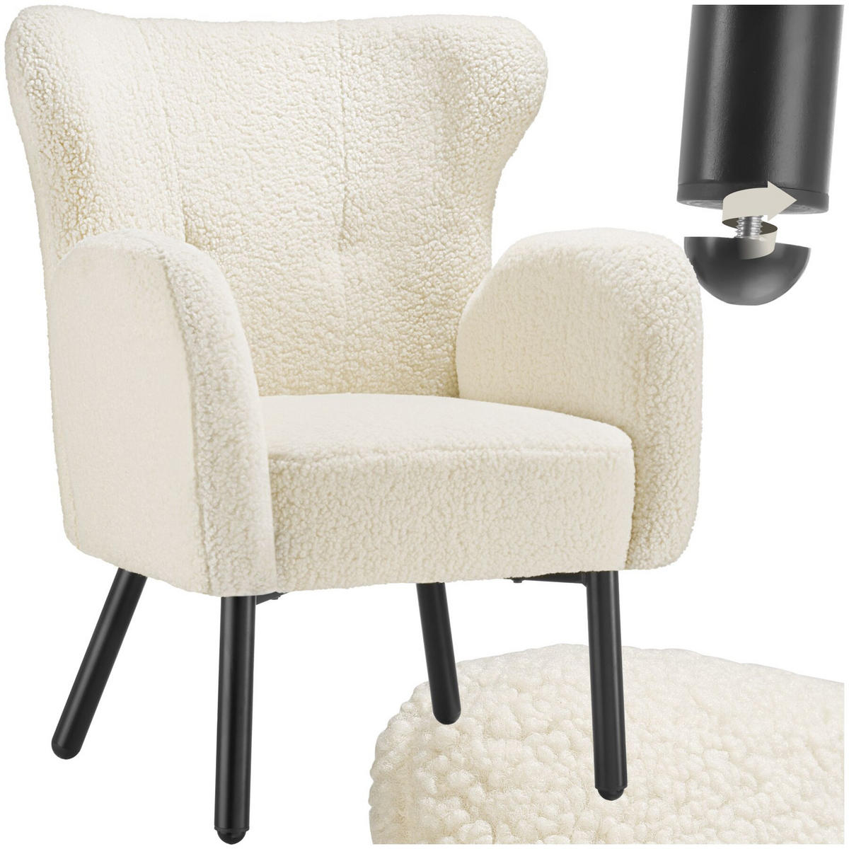 SESSEL Vänersborg,72 x 71 x 92 cm,creme - Creme, Textil (72/92/71cm) - tectake