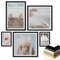 WANDBILDER 5er-Set - 50x50 cm & 20x30 cm & 40x60 cm Schwarzer Rahmen - Strandatmosphäre dank hölzerner Treppen. - Schwarz, Kunststoff (40/60cm) - ArtPrintCave