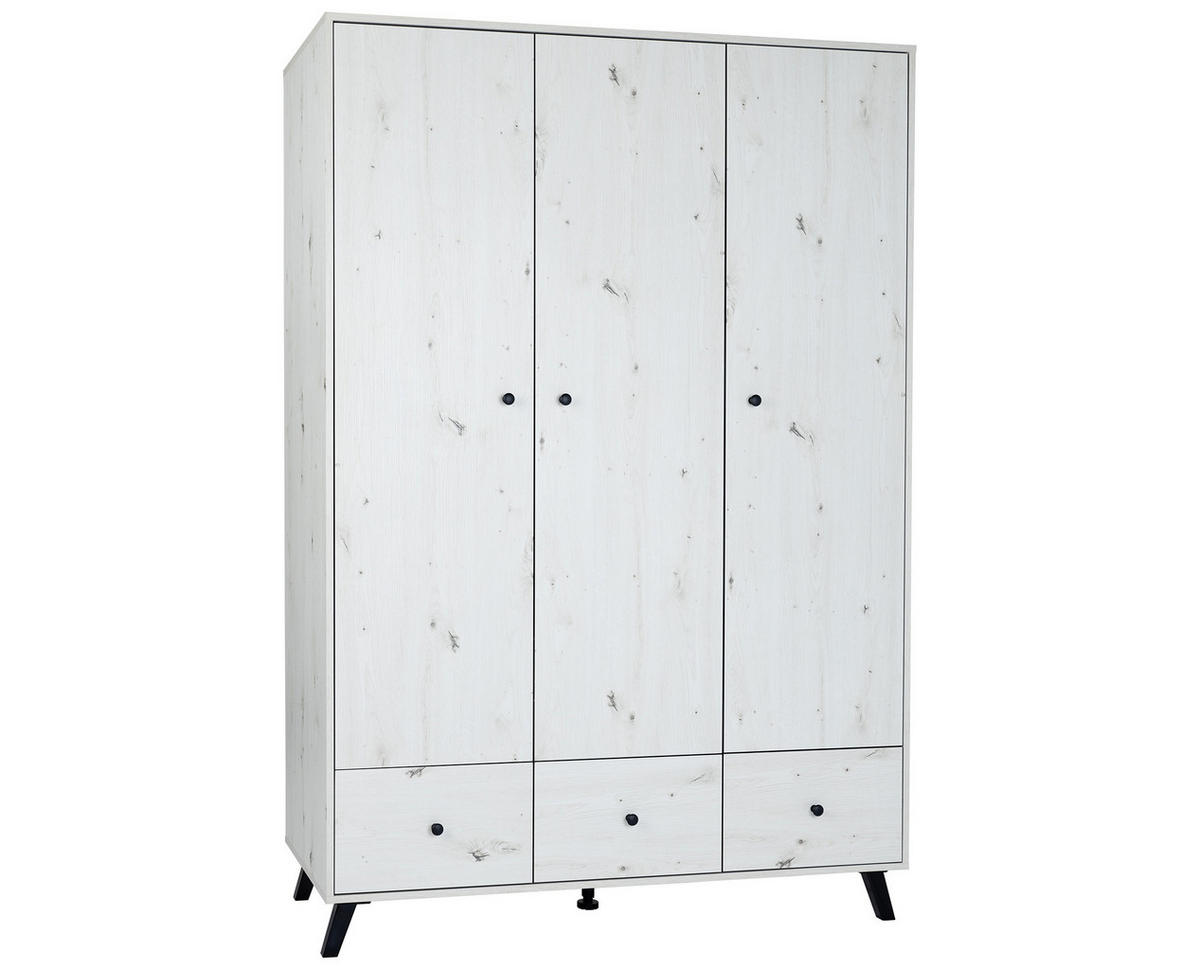 KLEIDERSCHRANK Lavea Landhausstil 130/191/51 cm White Oak - Schwarz/Weiß, Holzwerkstoff/Metall (130/191/51cm) - arthur berndt