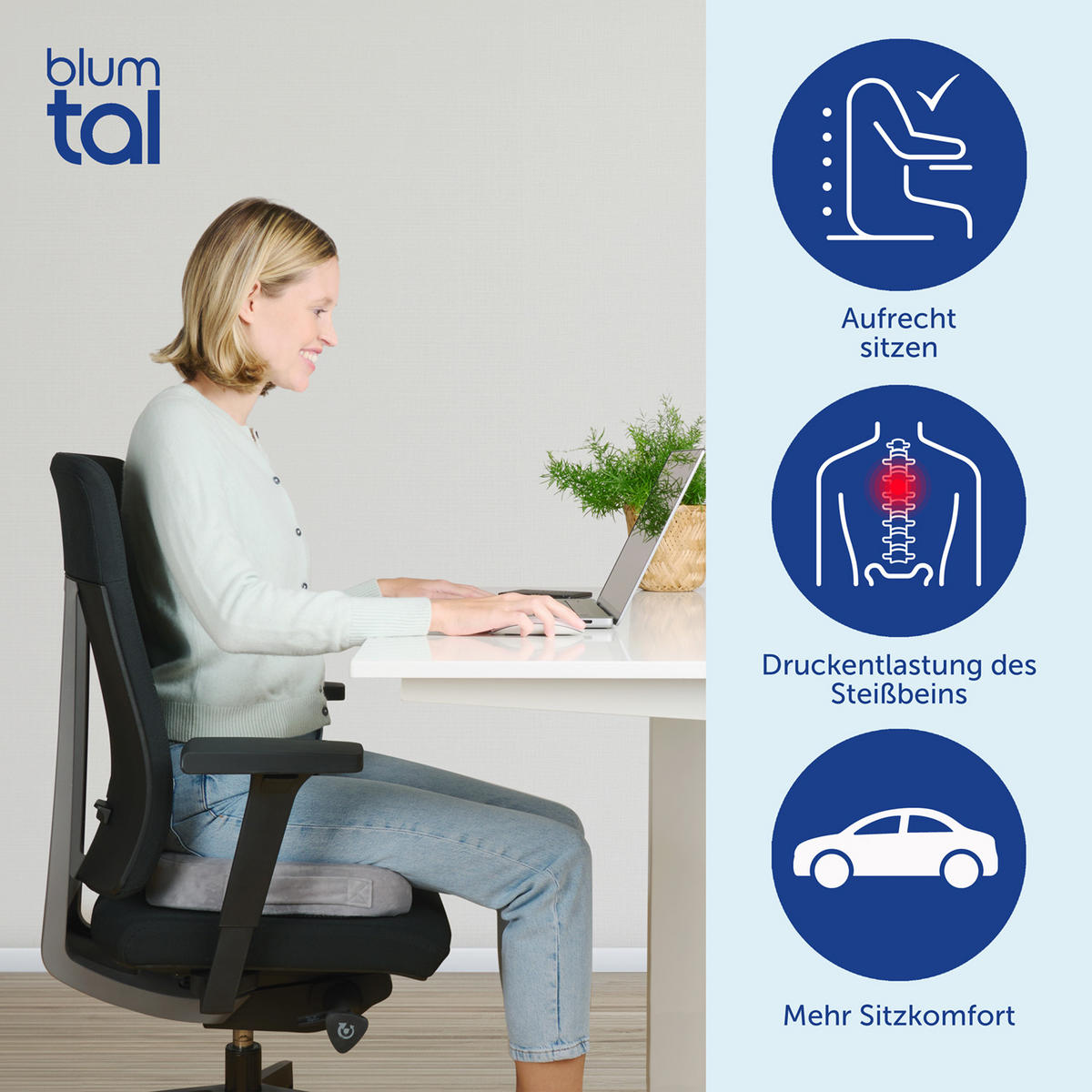 SITZKISSEN Memory Foam medium (70-90 kg), 44/34 cm - Schwarz, Kunststoff (34/44/7cm) - Blumtal