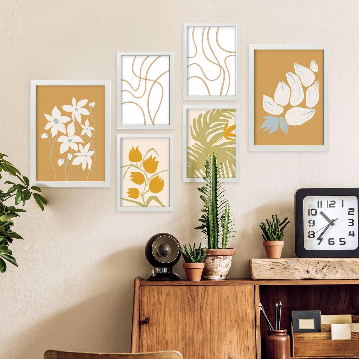 POSTER Set Mit 6 Flora Geht In Blume Zusammenfassung Ästhetische Dekorative Gemälde Für Ihr Wohnzimmer, Schlafzimmer, Zuhause A3 & A4 Weißer Rahmen - Weiß, Papier (29/3cm) - Nacnic