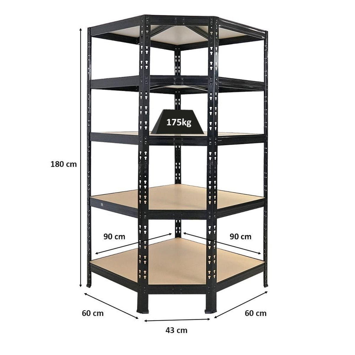 ECKREGAL Tiger Schwarz HxBxT 180x90x60 cm Fachlast 175kg - Schwarz, Metall (90/180/60cm) - PROREGAL