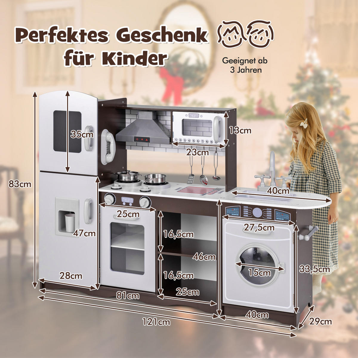 KINDERKÜCHE Kaffee - Braun, Holzwerkstoff (121/83/29cm) - COSTWAY