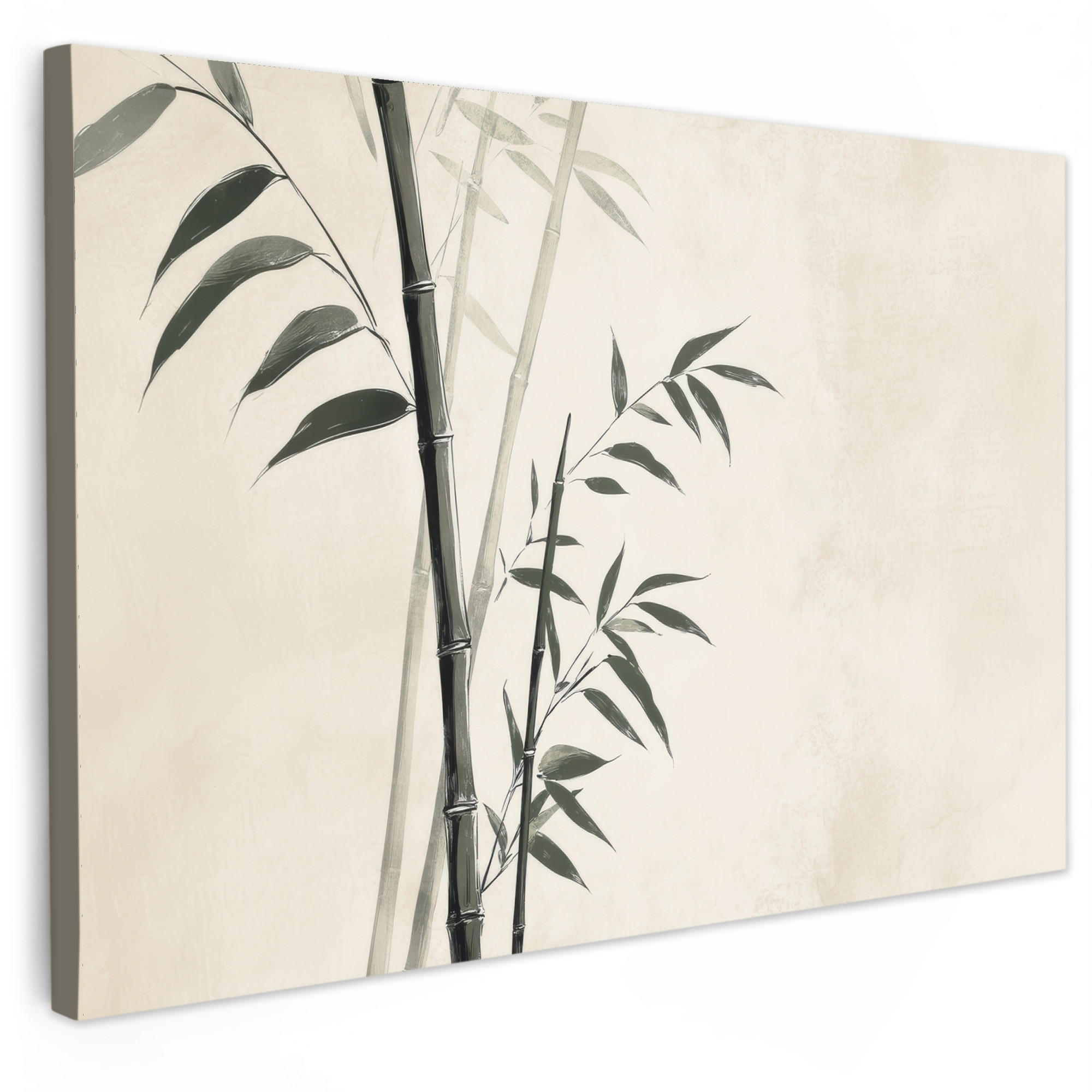 LEINWANDBILD Japandi - Bambus - Beige XXL 150x100 cm - Eukalyptusholzfarben, Textil (150/100cm) - MuchoWow