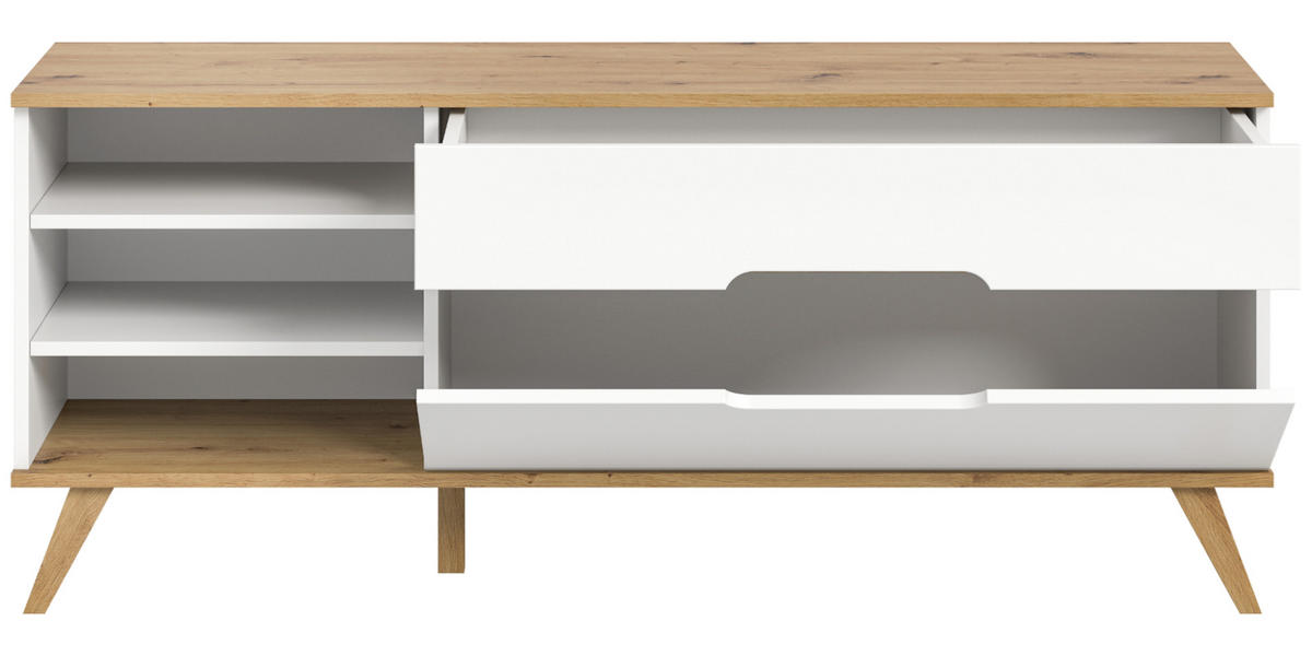 TV-LOWBOARD weiß, Eiche 140 cm, TV-Unterteil mit Soft-Close-Funktion - Eichefarben/Weiß, Holzwerkstoff/Metall (140/60/40cm) - Inn.Furn