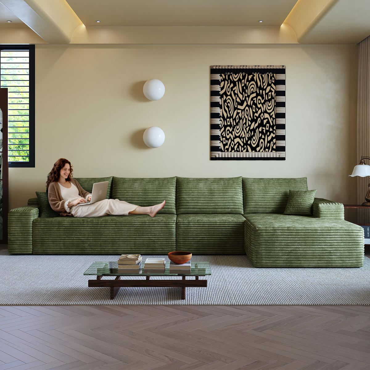 L-FÖRMIGES ECKSOFA Grün 270/175/83 cm 4-Sitzer Modular Cordstoff - Grün, Textil (270/175cm) - PANGIVO