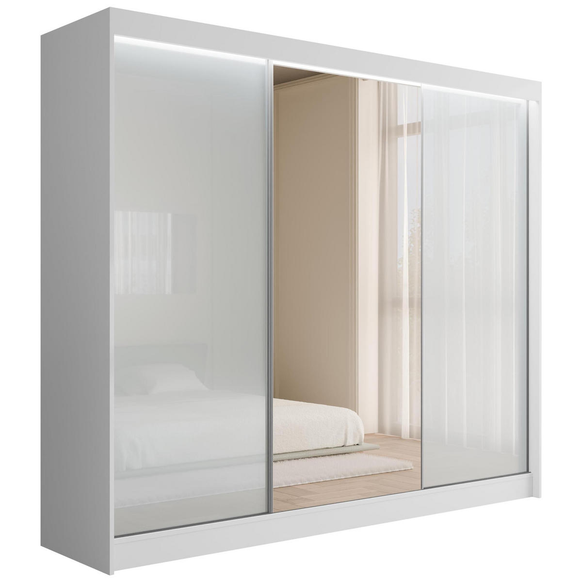 KLEIDERSCHRANK VESLI mit LED - 250 cm - Weiß - Weiß, Holzwerkstoff (250/215/61cm) - ALTDECOR