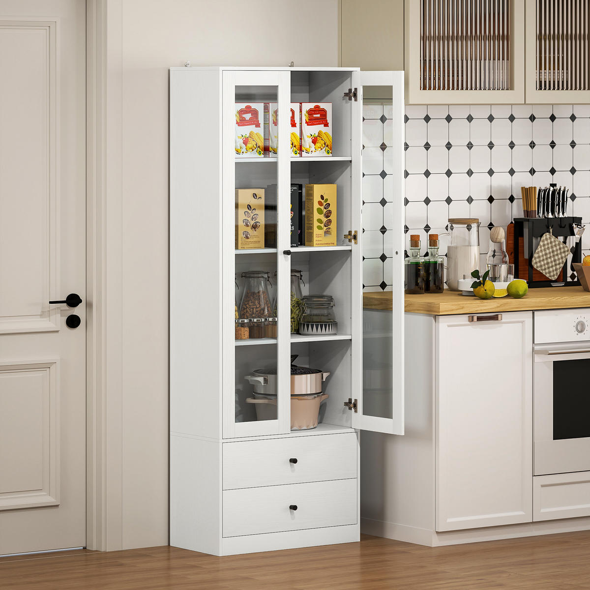 HIGHBOARD DE-11171 2 Schubladen Weiß - Weiß, Holzwerkstoff (30/164/59cm) - ComfortXL