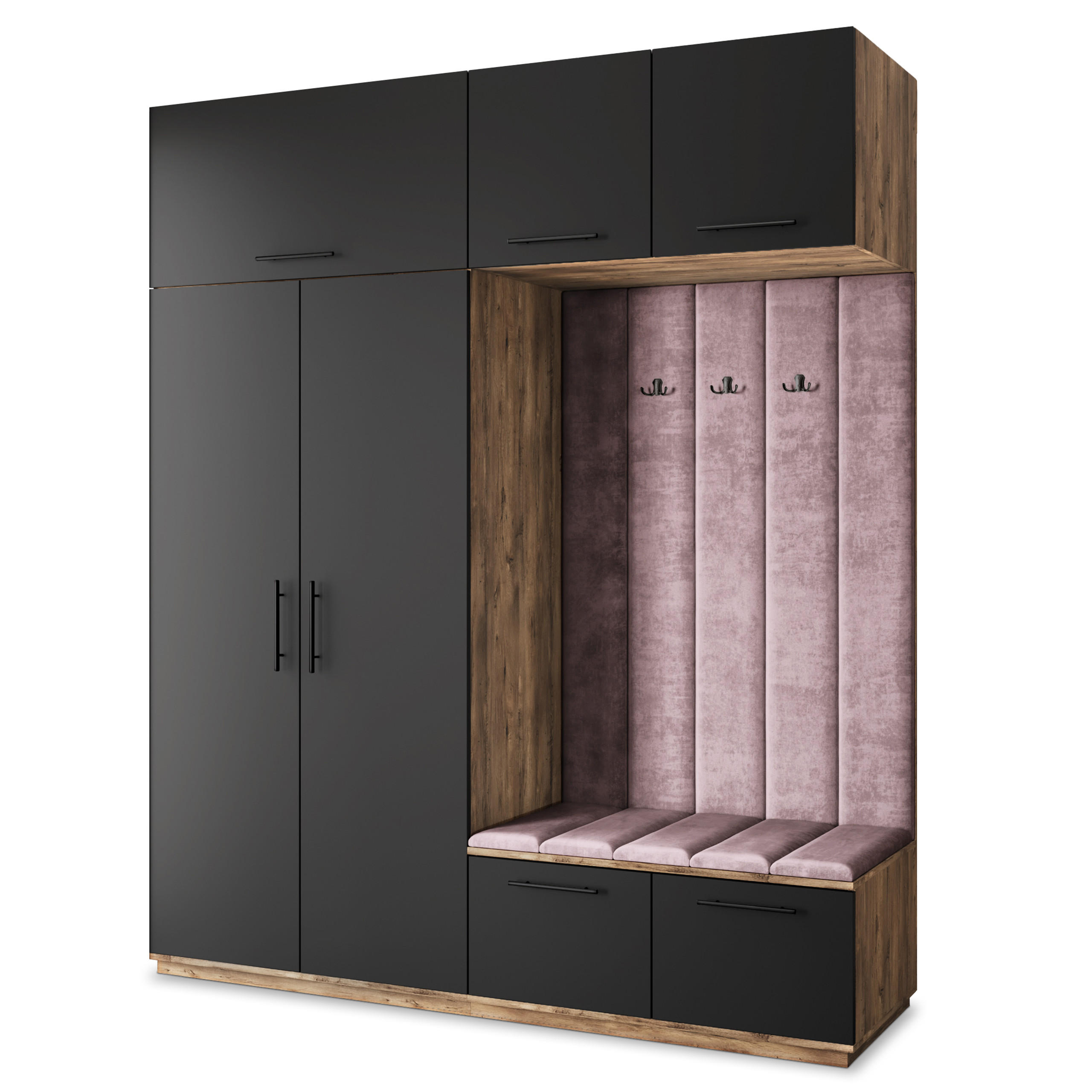 GARDEROBENSCHRANK REMA 200/240/60 cm Modern Garderobe-Set Eiche Lefkas - Eichefarben/Lila, Holzwerkstoff (200/240/60cm) - MASSENO