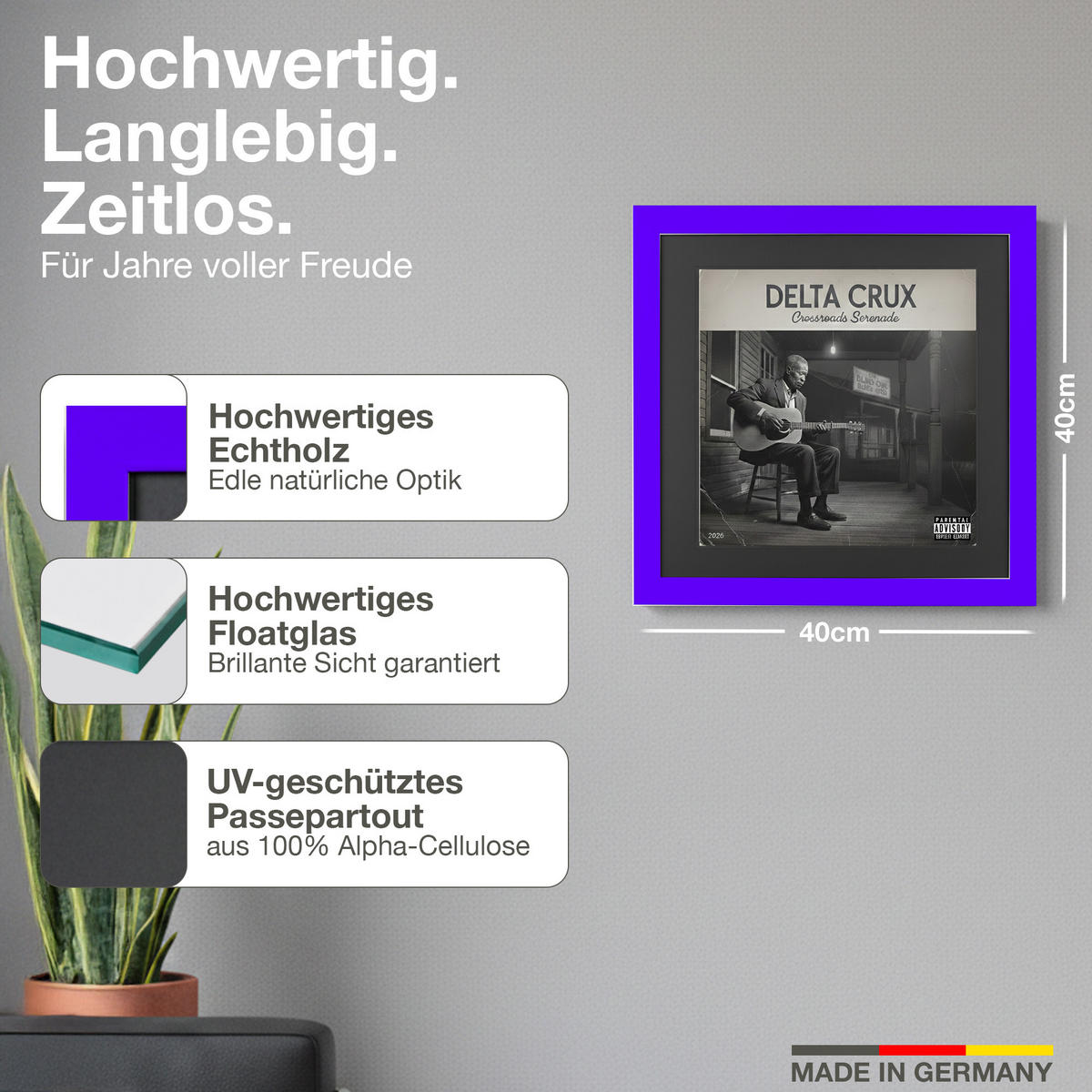 SCHALLPLATTEN RAHMEN 40/40 für das Cover - Lila, Holz (40/40cm) - K-Möbel