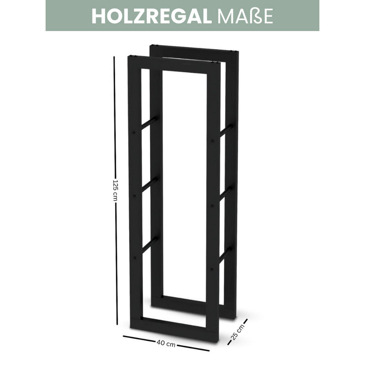 KAMINHOLZREGAL innen Metall KEOP Schwarz 40x25x125 cminkl. Ofenhandschuh - Schwarz, Metall (40/125/25cm) - DELUKE