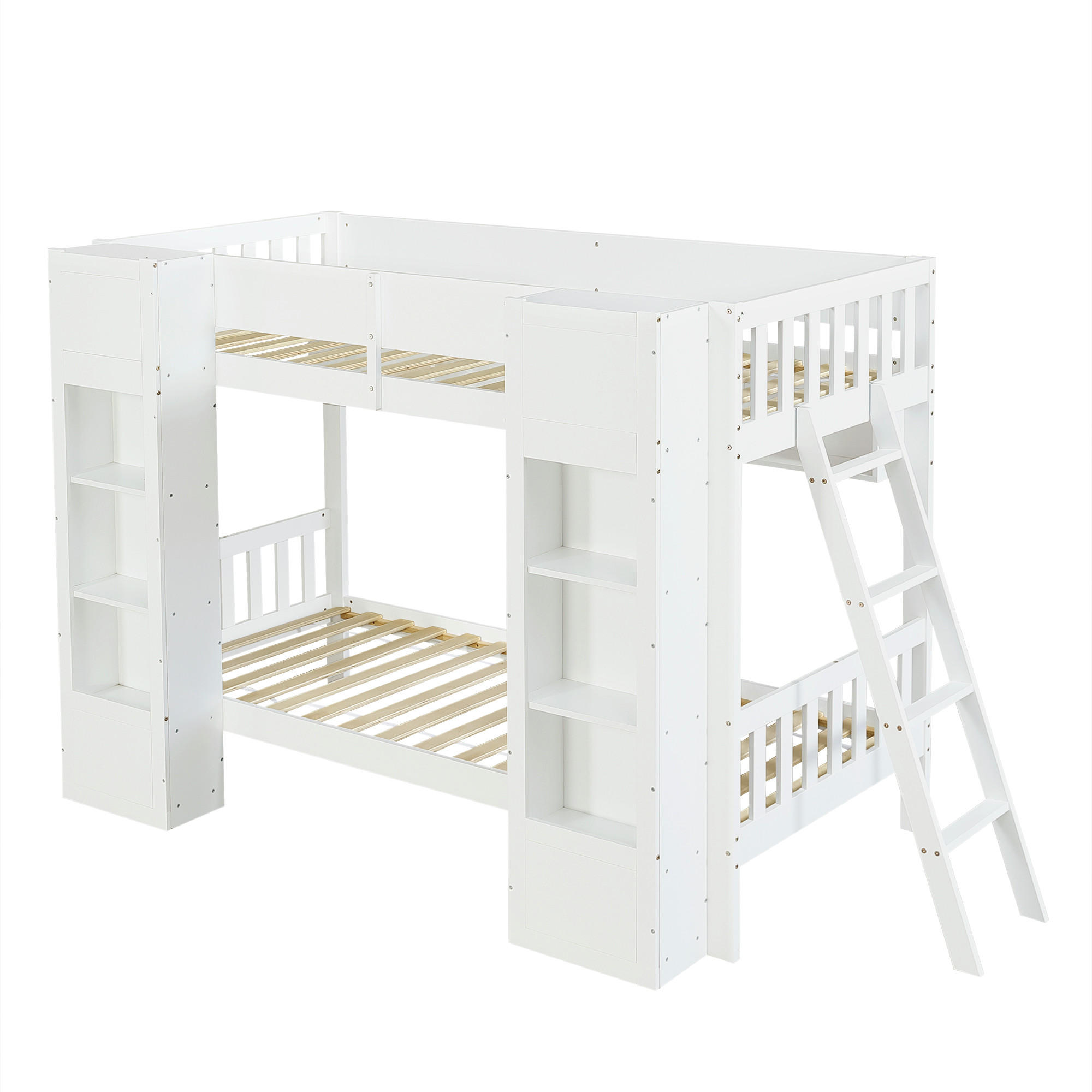 ETAGENBETT 90/200 cm DE-32723 mit Stauraum und Leiter Weiß - Weiß, Holzwerkstoff (90/200cm) - ComfortXL