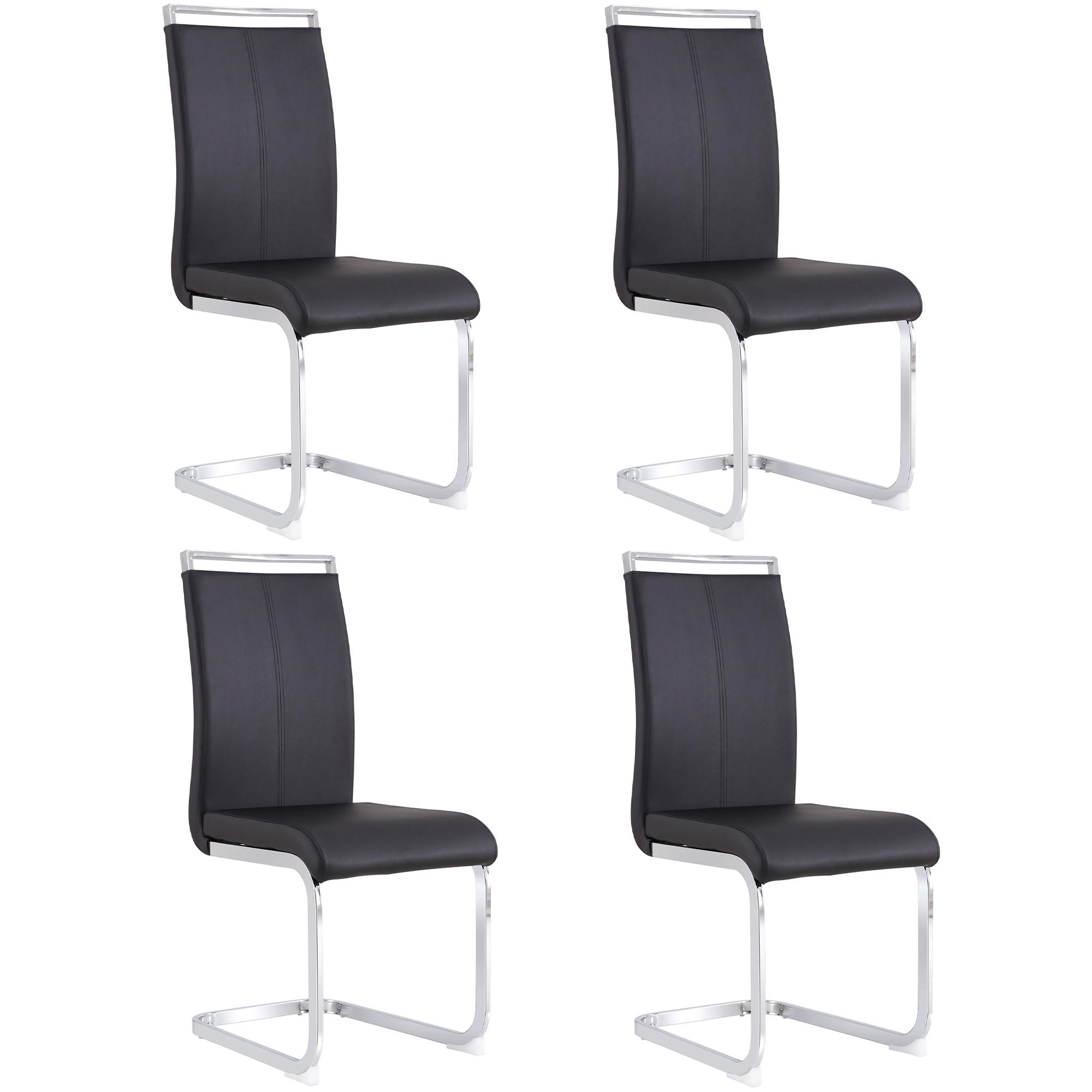 FREISCHWINGER 4er Set Kunstleder Schwarz Metallgestell 120kg - Schwarz, Leder (42/100/54cm) - FLIEKS