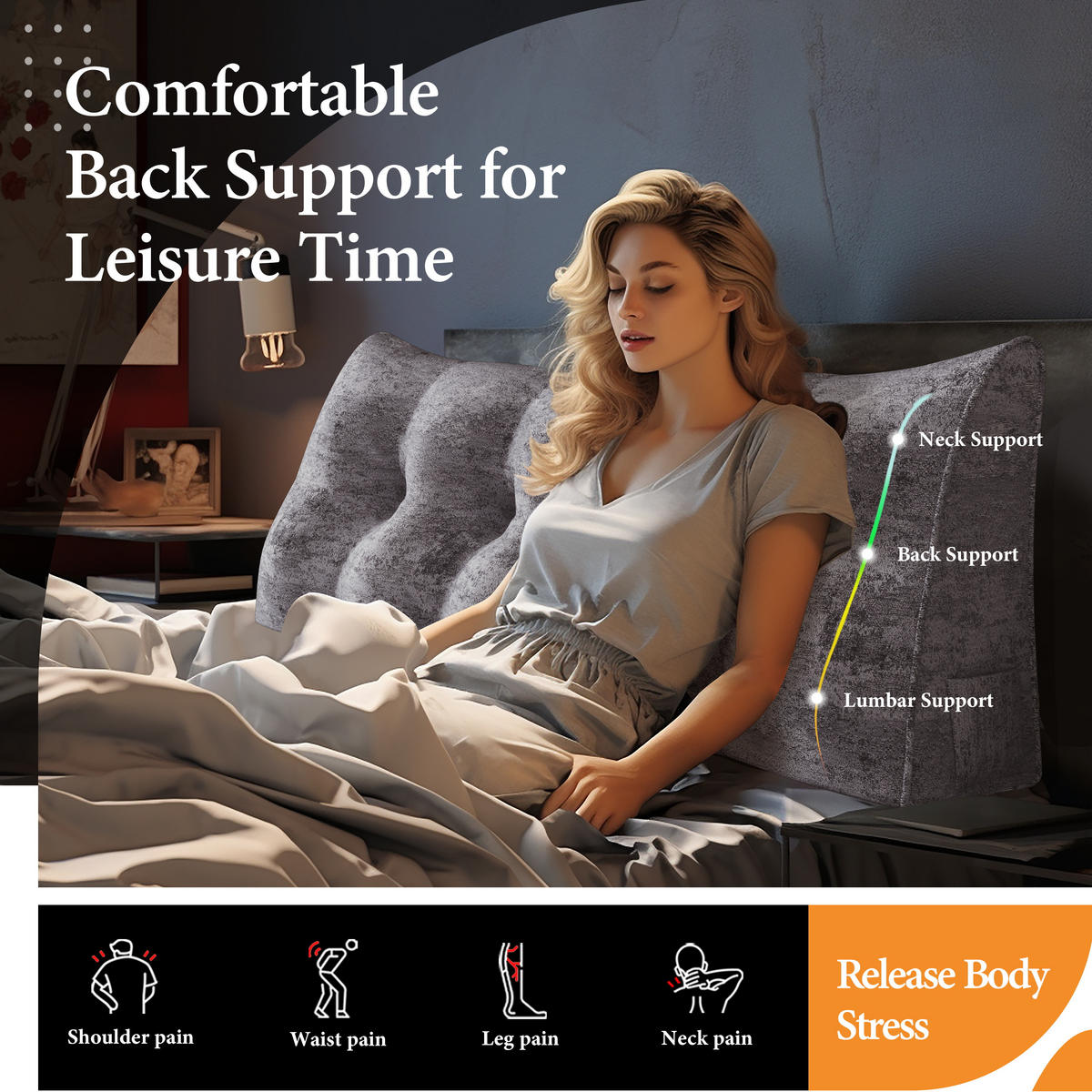 KEILKISSEN Samt Ergonomisches Groß 140cm - Grau, Textil (20/140cm) - Vercart