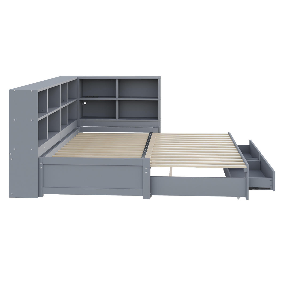 BETT 90/180/190 cm grau aus Holz mit Stauraum - Grau, Holzwerkstoff (90/190cm) - OKMYHOME
