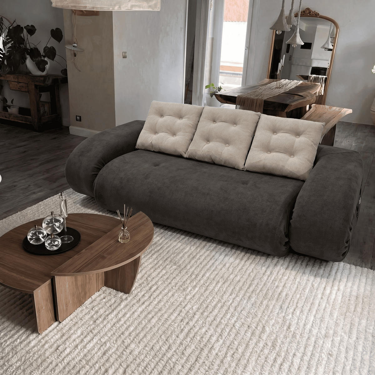 SCHLAFSOFA Okoa 2-Sitzer - Braun Sand - Braun, Textil (160/60/120cm) - COCO Living
