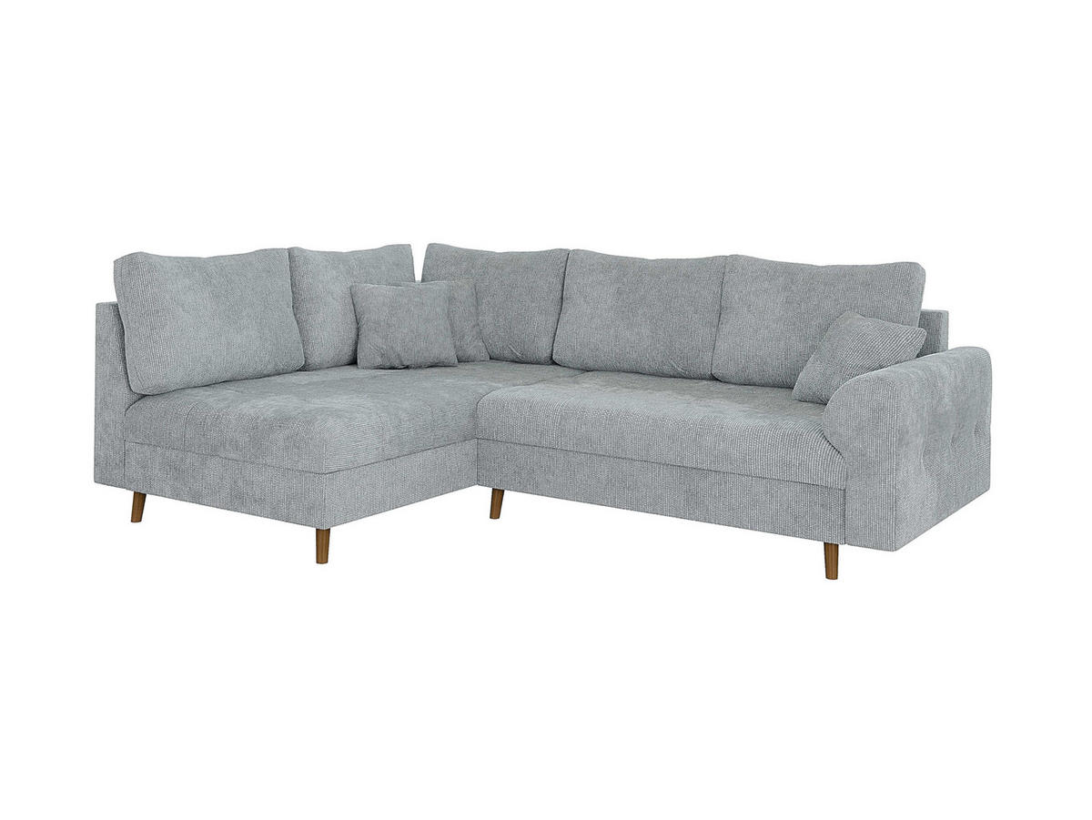 ECKSOFA Sigurd Hellgrau Chenille - Ottomane links - Hellgrau/Braun, Holz/Textil (231/161cm) - S-Style Möbel