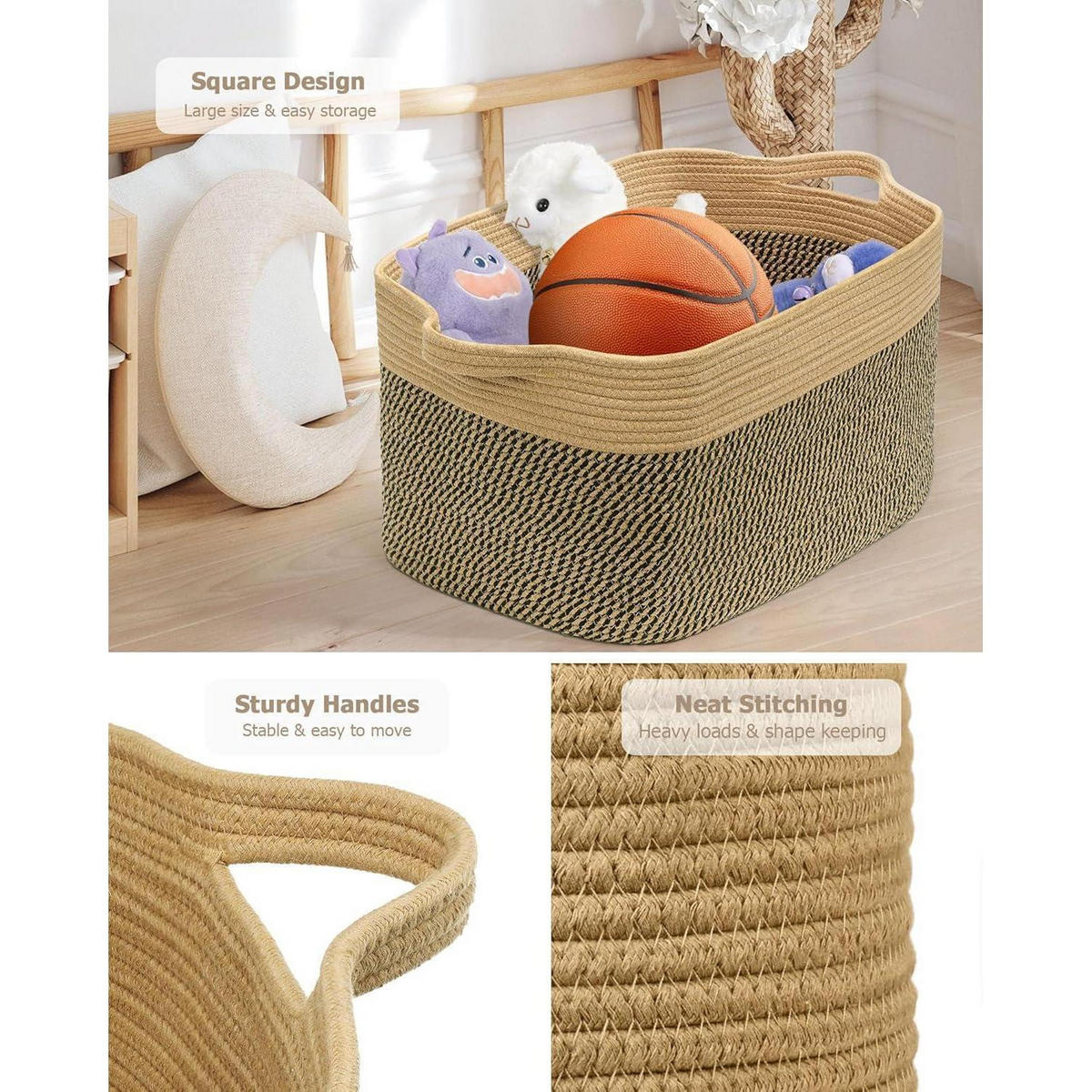 WÄSCHEKORB 2-teiliges Set Baumwolle 63L Jute & Schwarz - Multicolor, Naturmaterialien (55/38/30cm)