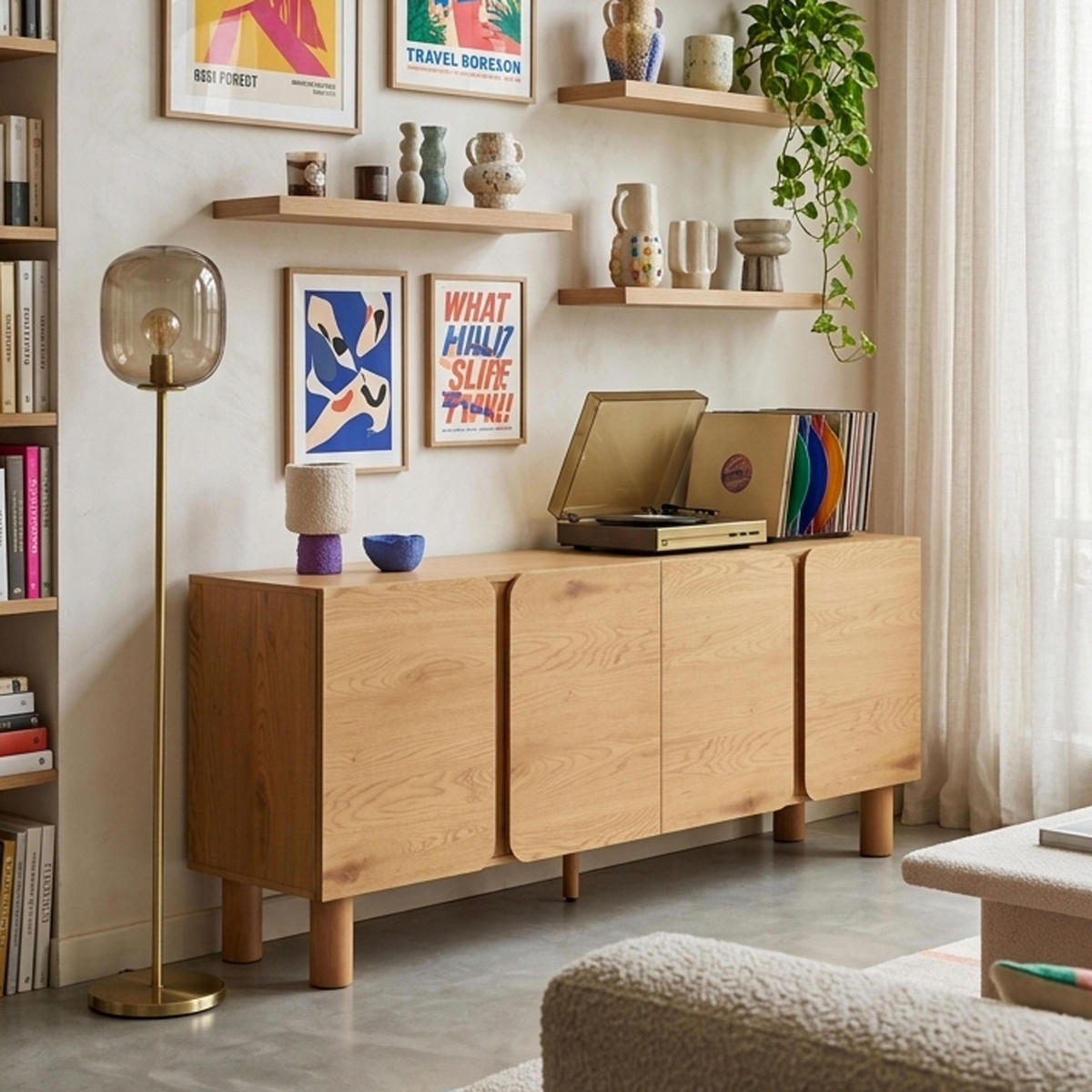 SIDEBOARD, helles Holz - Beige, Holz (180/75/38.2cm) - Oviala