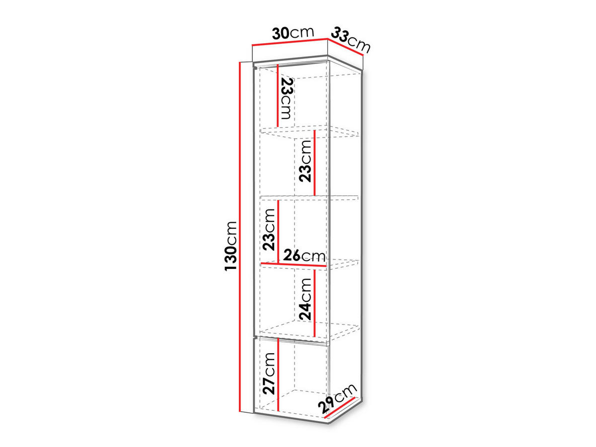 HÄNGEVITRINE Vera 001 mit LED Beleuchtung - Eiche Wotan/Alufarben, Holzwerkstoff/Kunststoff (30/130/33cm) - MIRJAN24