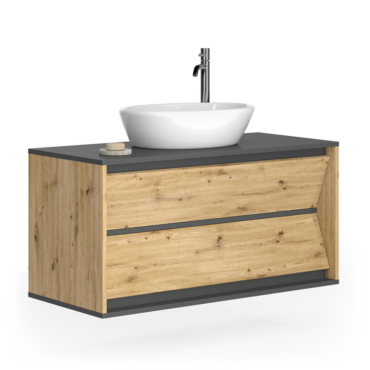 WASCHBECKENUNTERSCHRANK Edelin Anthrazit/Artisan 100 x 50 cm mit 2 Schubladen - Anthrazit/Eiche Artisan, Holzwerkstoff (100/50/45cm) - Vicco