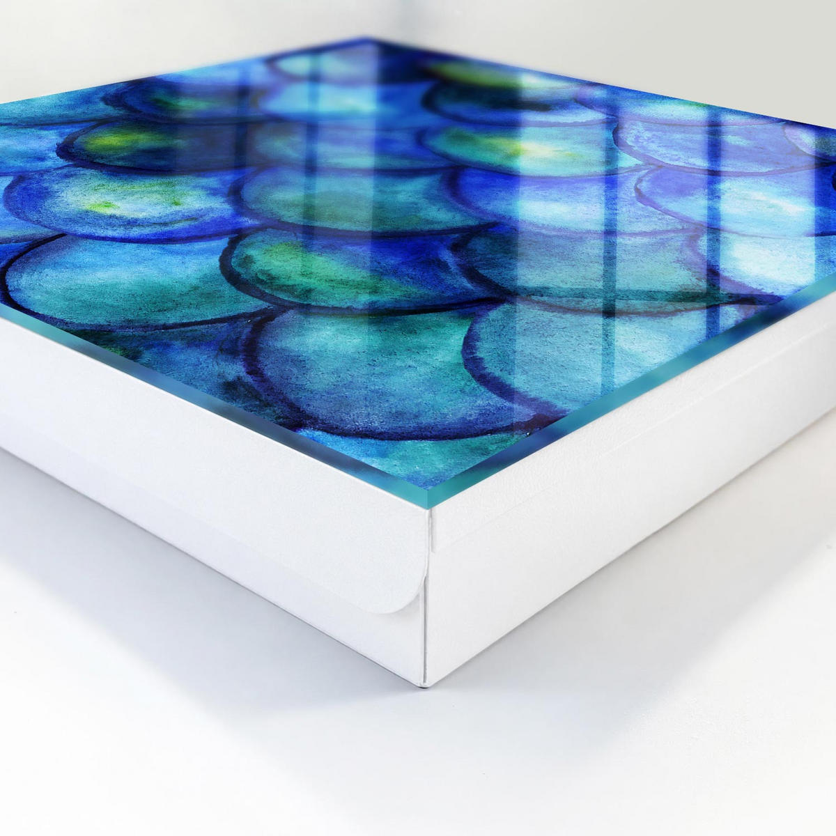 SCHLÜSSELBOX Weiß 30x30 cm – Türöffnung nach rechts - Blaue Schuppen - Blau, Metall (30/30/5cm) - TULUP