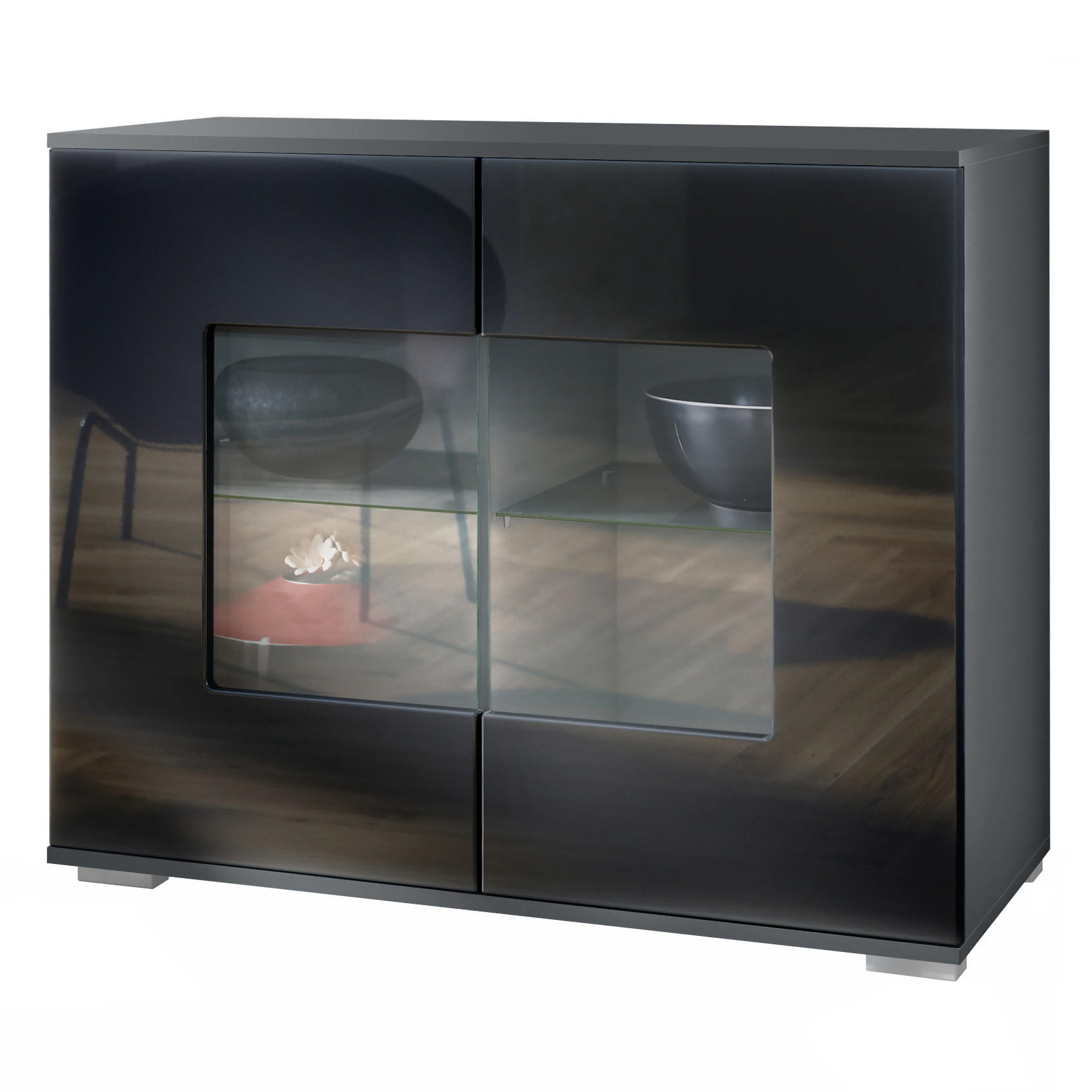 KOMMODE Grömitz Schwarz Hochglanz - Schwarz Hochglanz, Holzwerkstoff (92.5/75.5/35cm) - Vladon