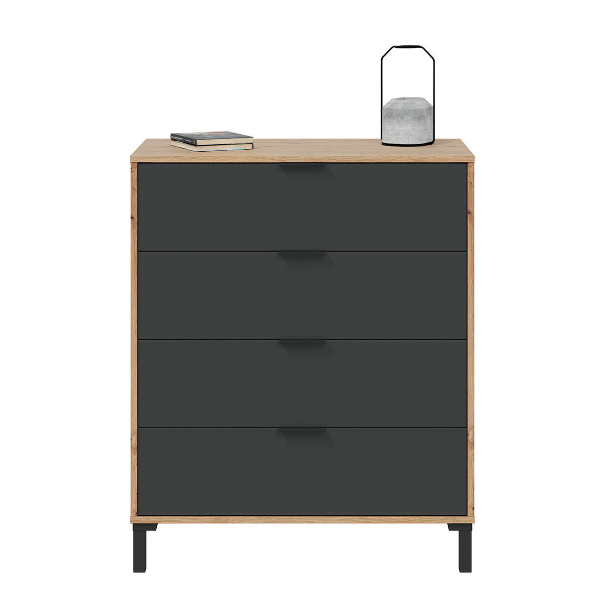KOMMODE mit 4 Schubladen, Dekor Eiche und Anthrazitgrau - L77,5 cm - Apfelbaumfarben, Holzwerkstoff (40/93.5/77.5cm) - Calicosy