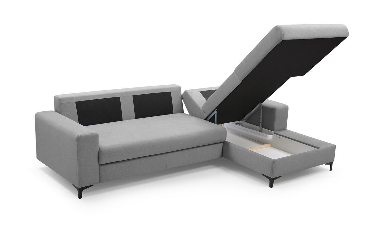 ECKSOFA AVRA L-förmig, mit Stauraumbehälter-in RINO-Stoff, Komfort & Eleganz, lose Rückenkissen, freistehend, RECHTS 251x165x85 cm Dark grey - Dunkelgrau, Holz/Textil (251/165cm) - DomoHome