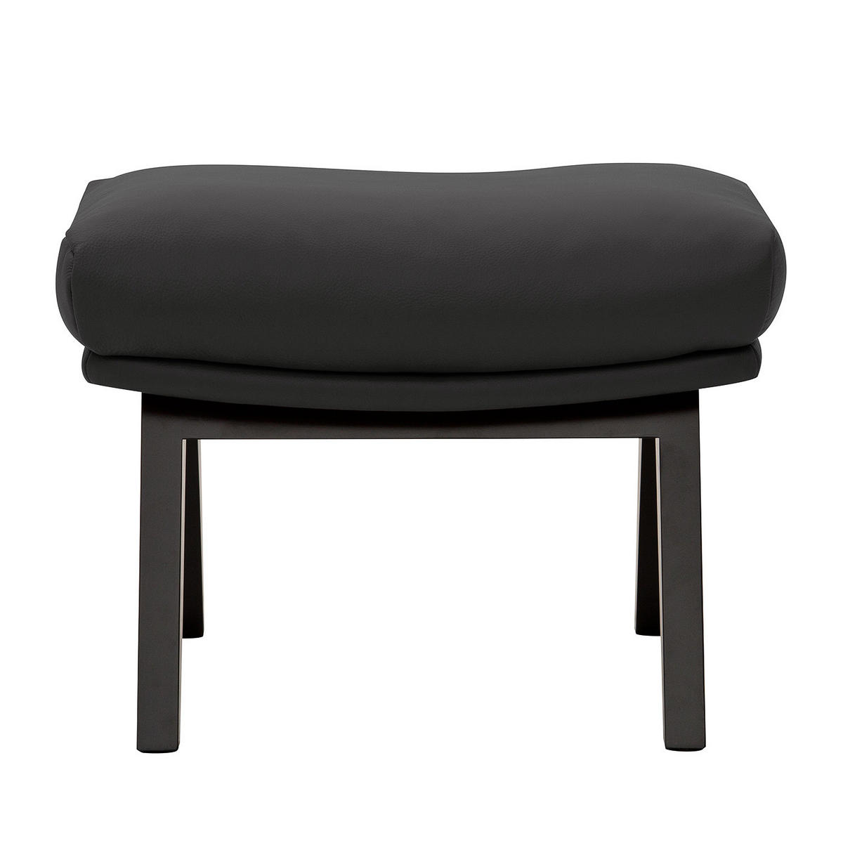 POLSTERHOCKER mit Holzfüßen - Schwarz/Grau, Leder/Eichenholz (51/37/41cm) - home24