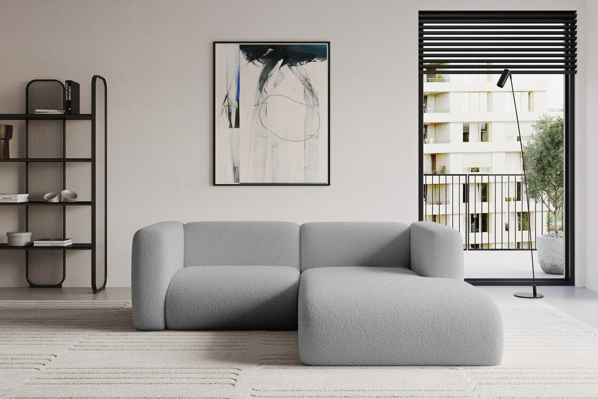 ECKSOFA Ottomane Rechts MIRA-L1 227x179x89 Hellgrau Bouclé - Silberfarben/Hellgrau, Holzwerkstoff/Kunststoff (227/179cm) - ALTDECOR