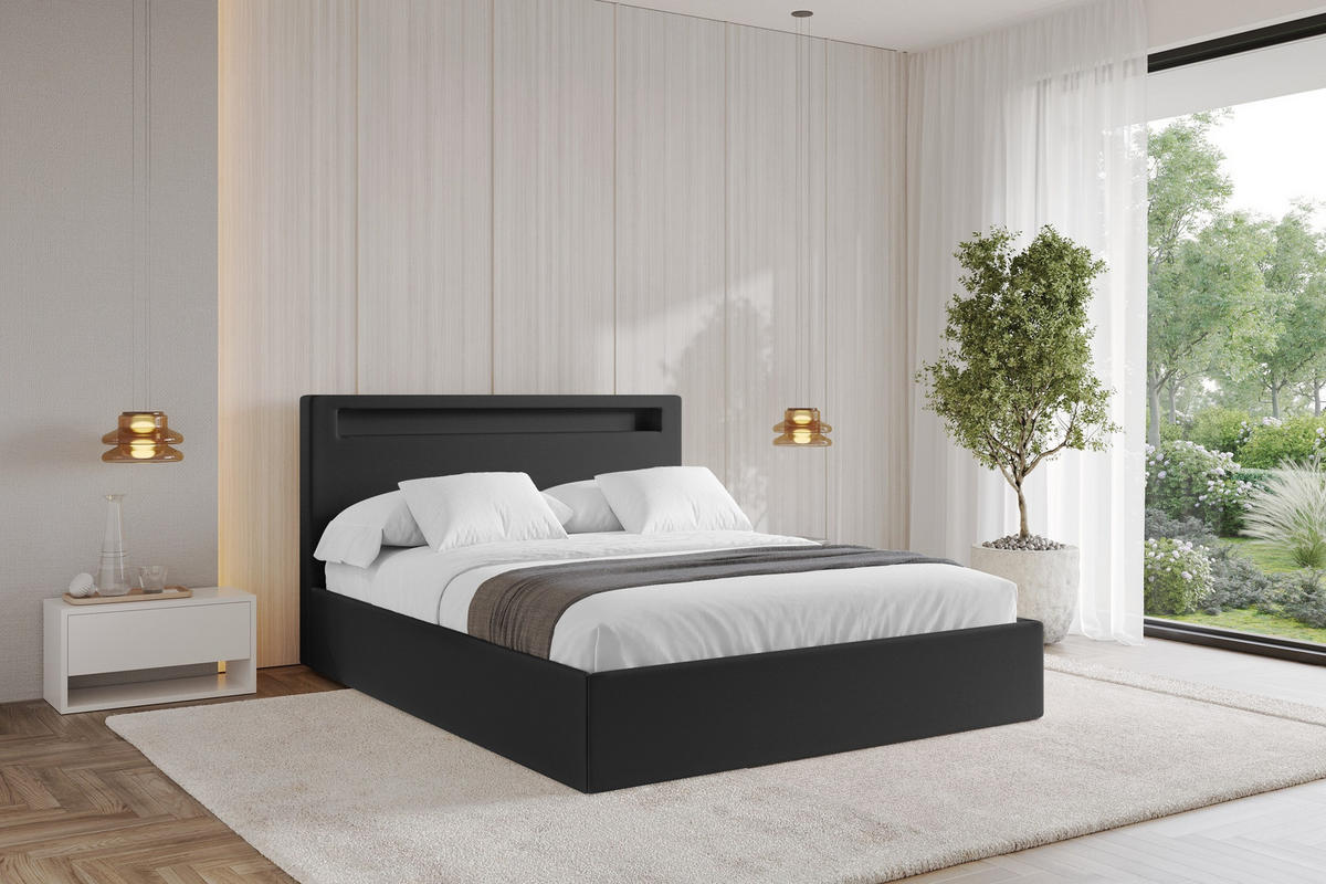 POLSTERBETT mit Bettkasten und Lattenrost, Boxbett ohne Matratze - GOLA 180x200 Schwarz - Schwarz Hochglanz, Holzwerkstoff/Textil (180/200cm) - ALTDECOR