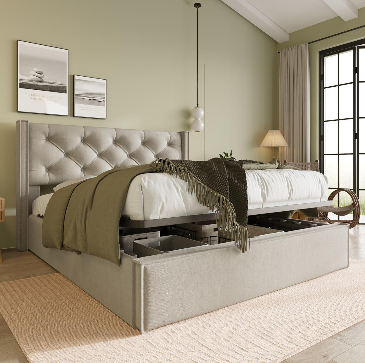 BETT mit Bettkasten 140x200 cm Baumwolle Light Grey - Hellgrau, Metall (140/200cm) - Meubliv