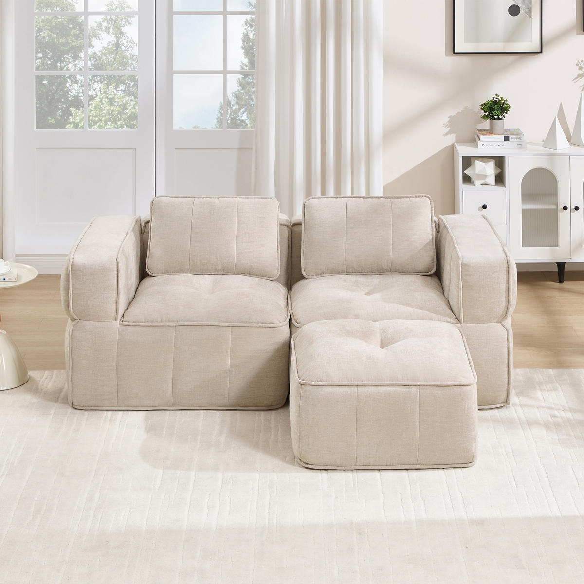 ECKSOFA DE-34428 L-Form mit Hocker Beige - Beige, Textil (93/198cm) - ComfortXL